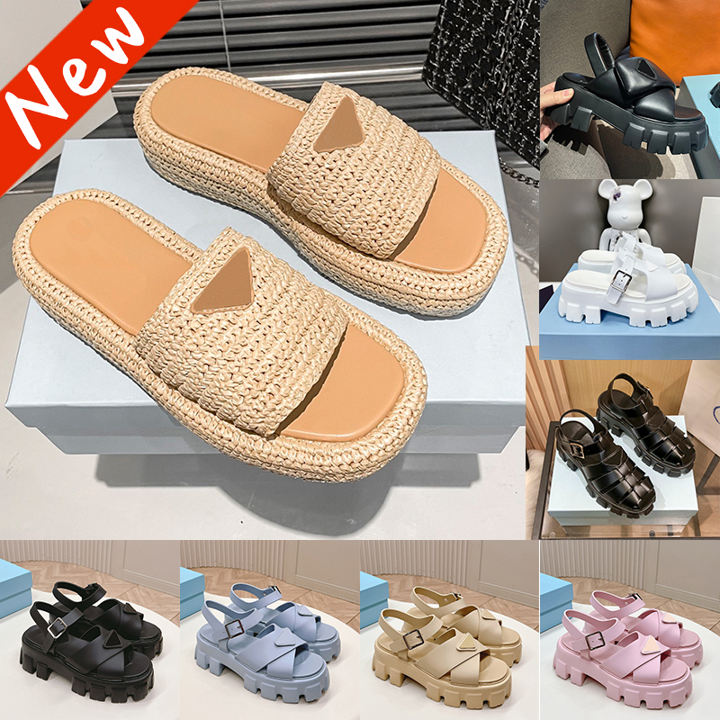 Designer Sandals women crochet Platform Slides padded nappa leather slippers Monolith Roman Foam Rubber sliders womens Shoes luxury Summer Buckle Beach Sandal