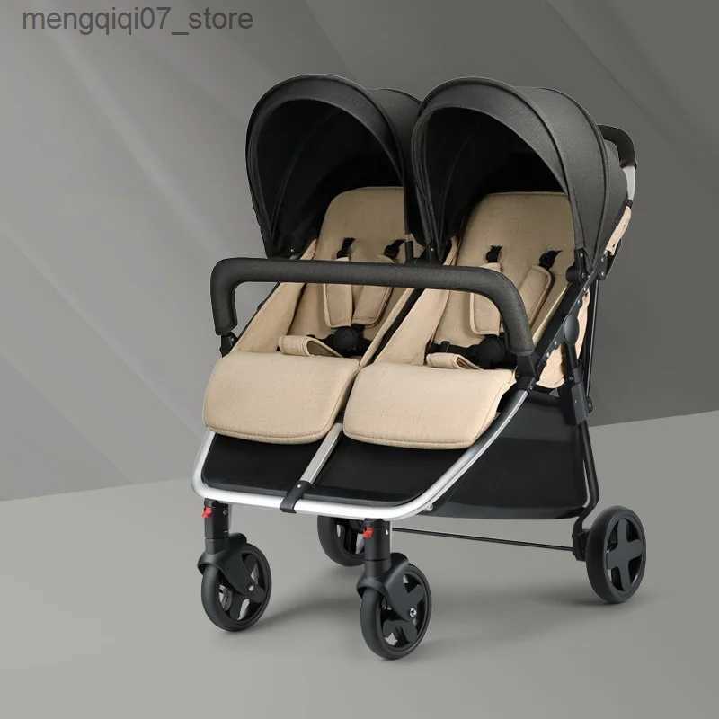 Strollers# Twin Baby Stroller Second Child Baby Sitting and Lying Stroller Push Non-detachable Strollers Side By Side lightweight strollers L240319