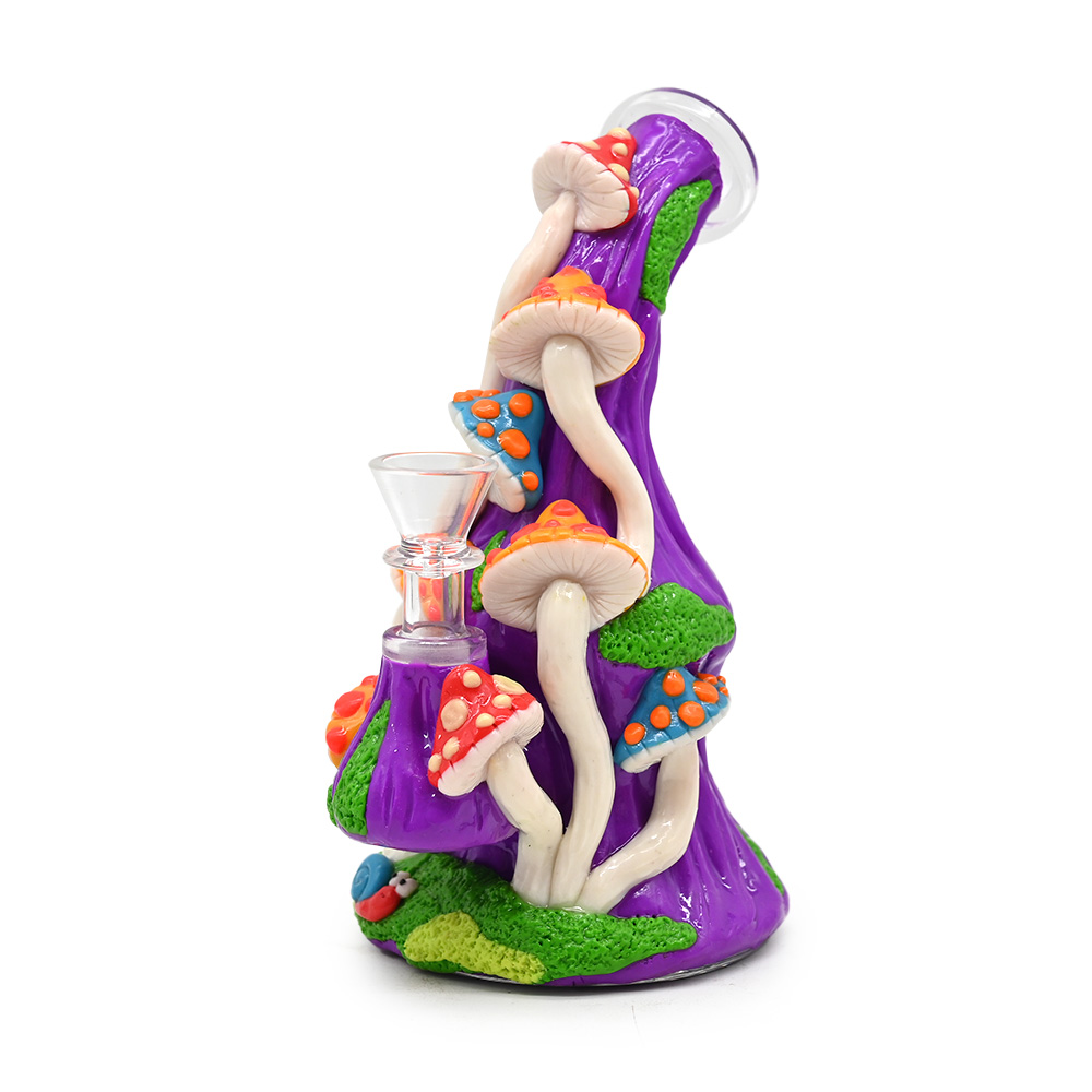 7.1in,Glass Mushroom Bongs With Polymer Clay Decorations,Hand Painted Glass Rigs,Cute Glass Pipes,Handmade Glass Hookah,Borosilicate Glass Water Pipe,