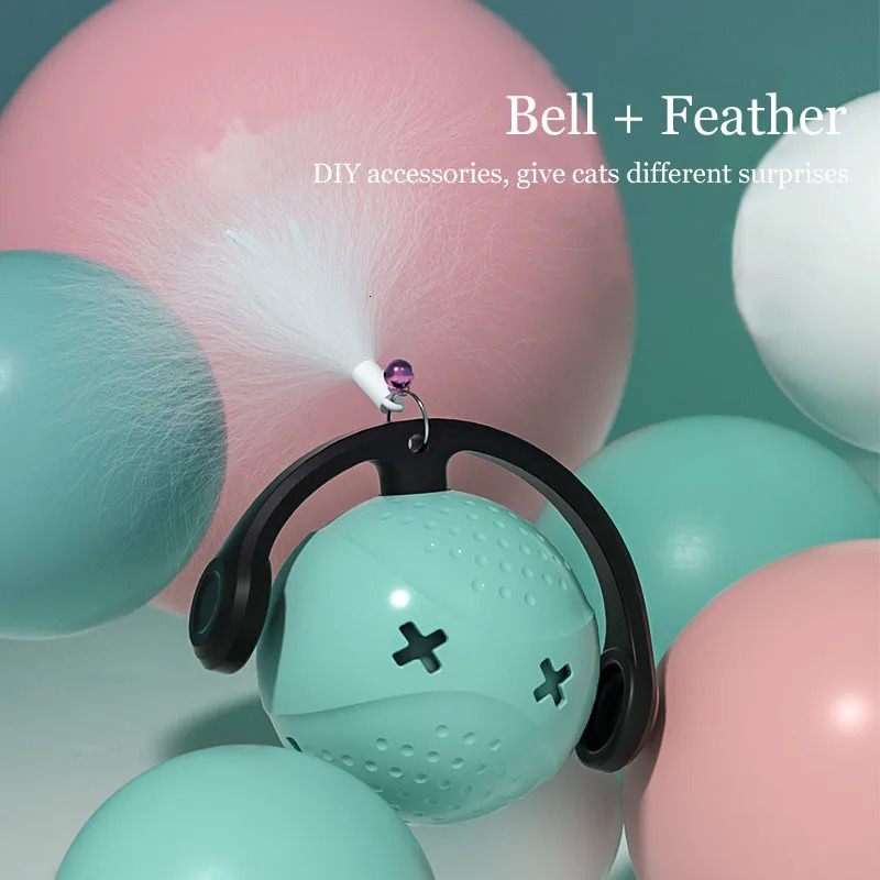 Rolling Ball Cat Toy Interactive Automatic Cat Teaser Feather Toys With Light Vibration Sensor Cats Game Toy Kitten Magic Ball 240315