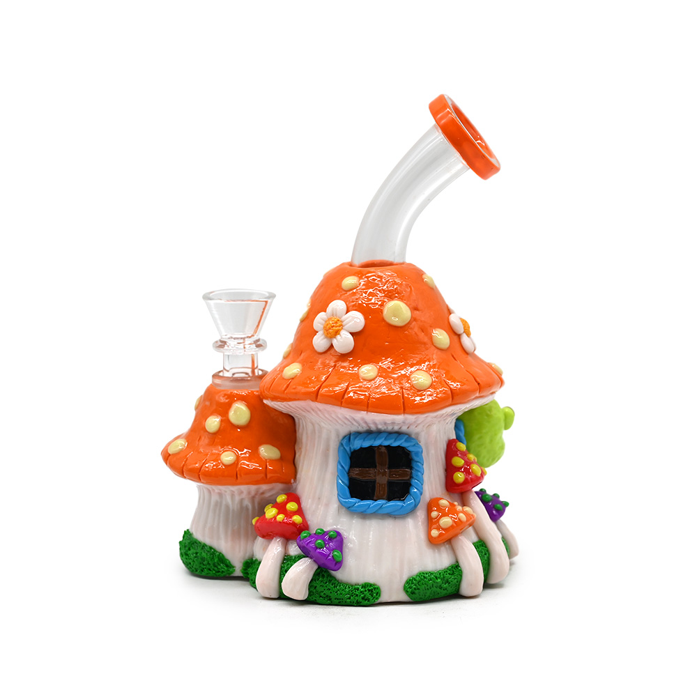 1pc,Glass Mushroom Bong With Polymer Clay Decorations,Hand Painted Glass Rigs,Cute Frog Glass Pipes,Glass Hookah,Glass Smoking Item,Borosilicate Glass