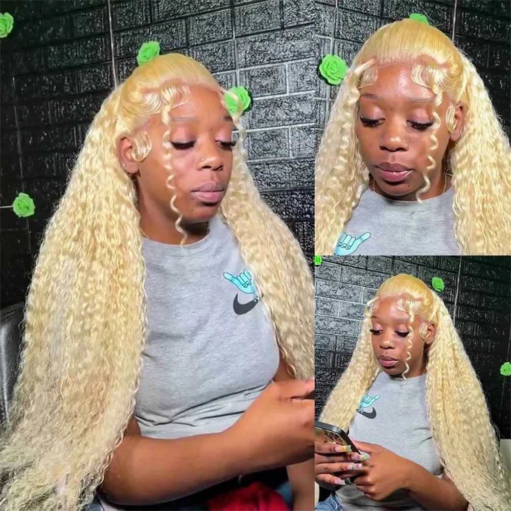Synthetic Wigs 180 Density 613 Frontal Preplucked Deep Wave Human Hair 13X4 Blonde Lace Front Wig For Women 240328 240327
