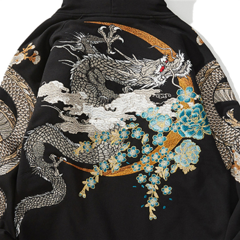 Autumn and winter new national Chinese style dragon embroidery loose cotton pullover hoodie men jacket Sweatshirt 201114