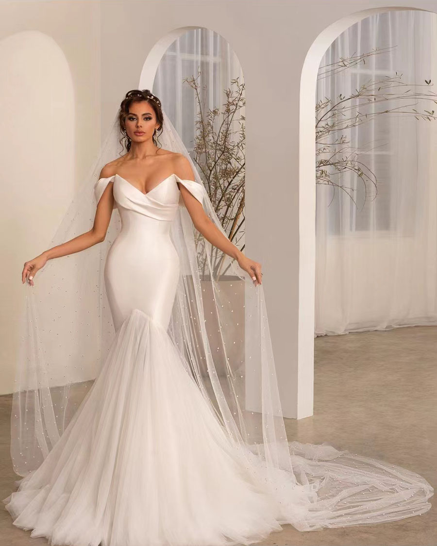 Dresses White Wedding Fashion Satin Mermaid Off Shoulder Mopping Bride Gowns Sexy Backless Sleeveless 2024 Vestidos De Novia 326