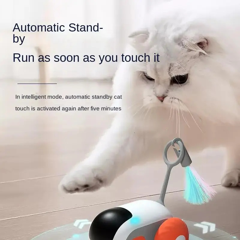 ATUBAN Interactive Gravitational Running and cat teasersKeep Cats HappyGravity Sports car Cat Teaser Stick Cat Toys 240315