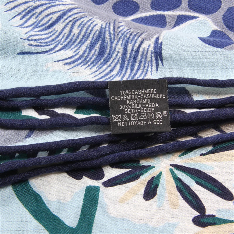 POBING Silk Cashmere Scarf Women Hand Rolled Shawls Giraffe Print Square Scarves Wraps Bandana Big Hijabs Female Foulard 135CM 240314