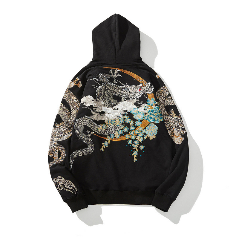 Autumn and winter new national Chinese style dragon embroidery loose cotton pullover hoodie men jacket Sweatshirt 201114
