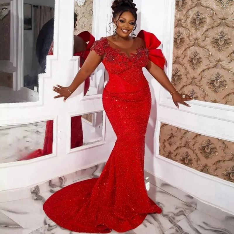 Aso Ebi Prom Dresses Sheer Neck Illusion Crystals Beaded Mermaid Sequined Lace Evening Formal Dress Black Women Birthday Party Gowns For Special Ocns 