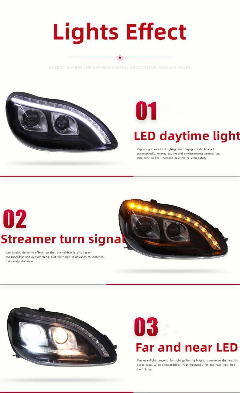 Headlight For BENZ S Class W220 2002-2005 LED Car Lamps Daytime Running Lights Dynamic Turn Signals