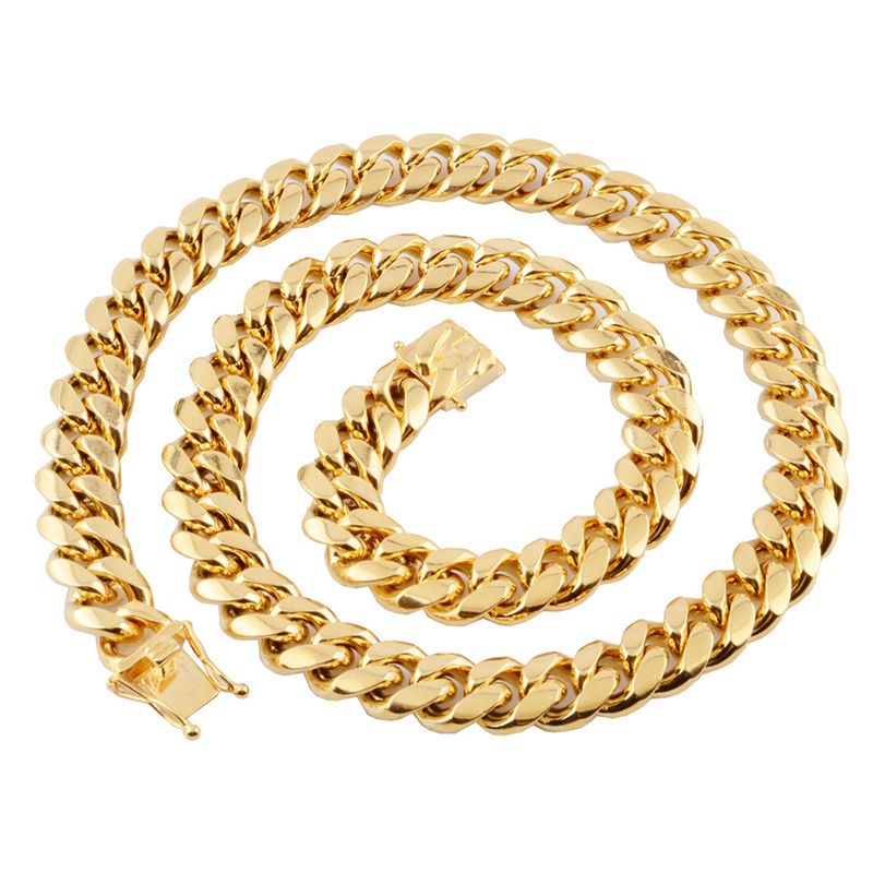 19k Gold Chain Necklace Faucet Buckledensity 8mm 10mm 12mm 14mm 16mm Miami Cuban Link Chain Mens Rapper Hip Hop Stainless Steel Jewelry Designer Gift