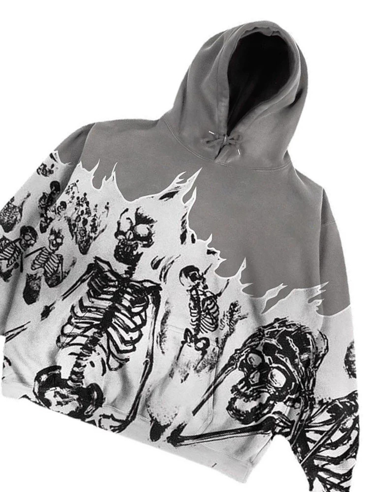 BIG PROMOTION y2k AutumnWinter Mens Gothic Skull Pattern Hip Hop Casual Sweatshirt Cutting Vintage Clothes Zipper Hoodie 240307