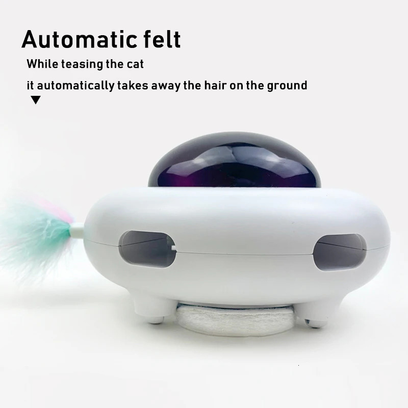 Intelligent Automatic Cat Toys UFO Interactive Cat Toys Pets Turntable Training Toys USB Charging Cat Teaser Replaceable Feather 240315