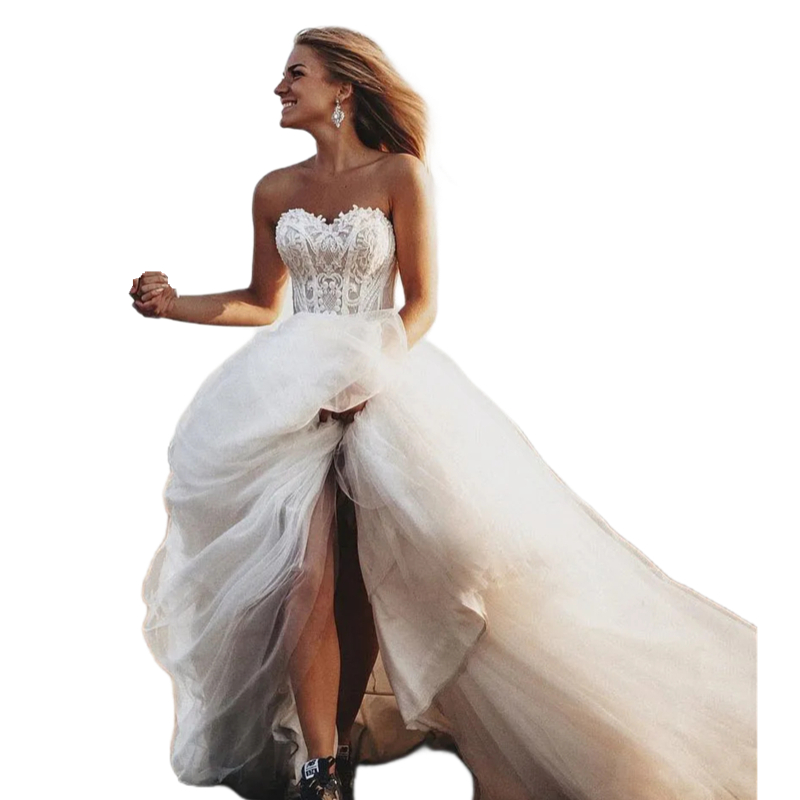 Line A Elegant Country Wedding Dresses Sweetheart Corset Long Train Bridal Gowns Lace Appliques Boho Beach Bride Dress Vestido De Novia ppliques