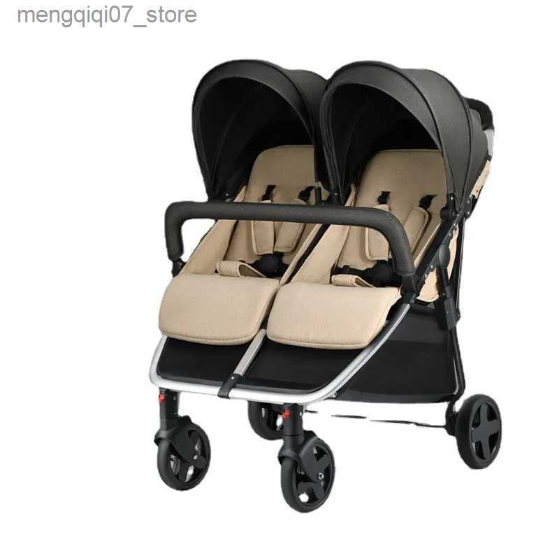 Strollers# Twin Baby Stroller Second Child Baby Sitting and Lying Stroller Push Non-detachable Strollers Side By Side lightweight strollers L240319