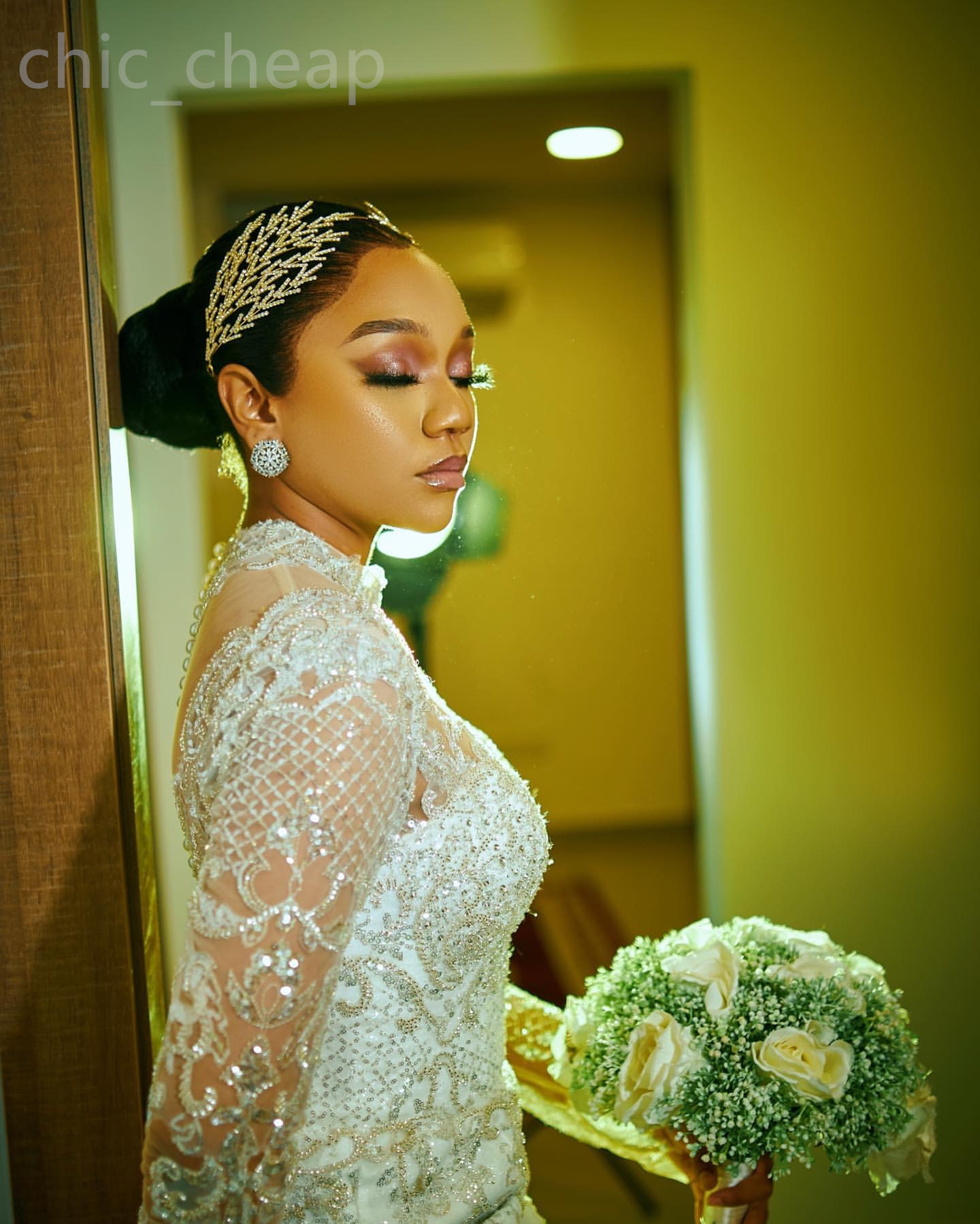 2024 Arabic Aso Ebi Plus Size Ivory Mermaid Lace Wedding Dress Sequined Detachable Train Bridal Gowns Dresses ZJ044