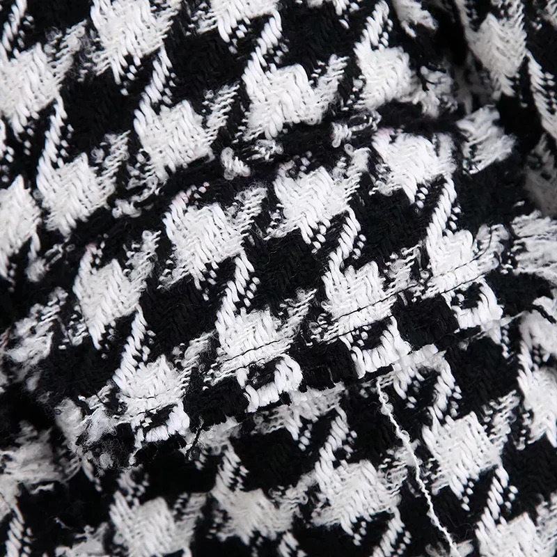 Women Tweed Jackets Fashion Office Ladies Black Tassel Houndstooth Coats Female Autumn Vintage Thick Plaid Coat Girls Chic 240307