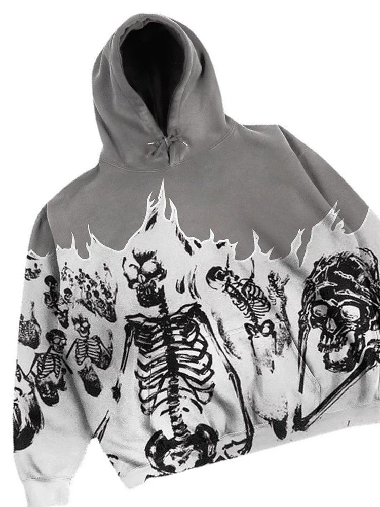 BIG PROMOTION y2k AutumnWinter Mens Gothic Skull Pattern Hip Hop Casual Sweatshirt Cutting Vintage Clothes Zipper Hoodie 240307