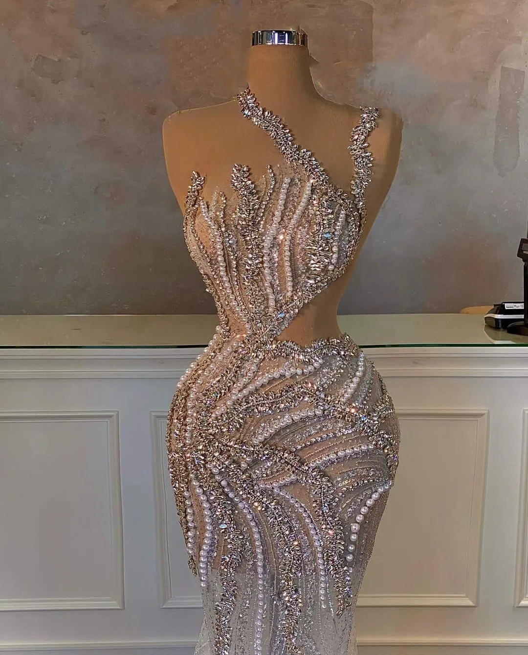 Evening Sleeveless Sexy Bateau Straps One Shoulder Beaded Appliques Sequins Pearls Dias Or Length Celebrity Formal Prom Dresses Gowns Party Dress 6660