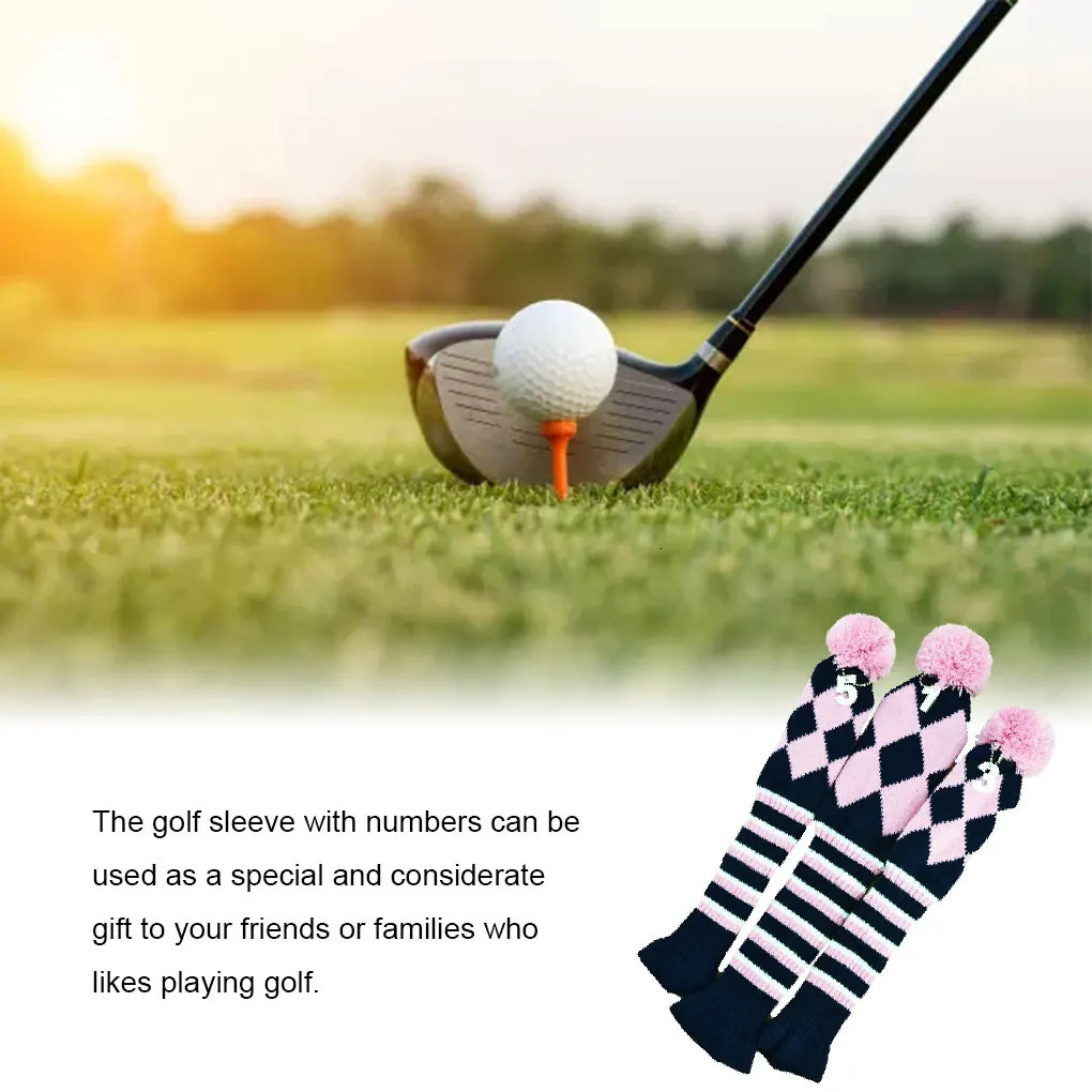 3PCS Pom Knitted Golf Club Head Covers for Woods Driver Fairway Hybrid with Number Tag 3 5 7 X Golf Club Head Covers 240312