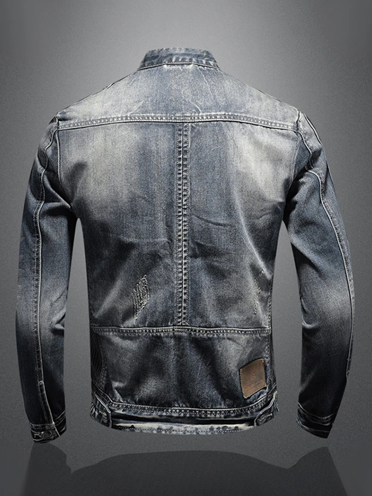 Denim Jacket Men Casual Loose Large Fashion Zipper Oneck Coat Man 2024 Spring Soft Amercian Long Sleeves Street Outwears 240311