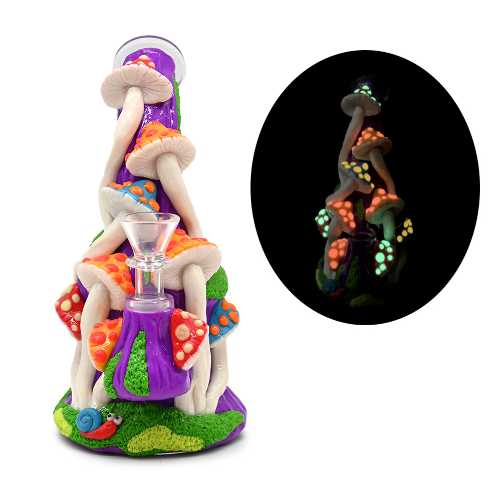 7.1in,Glass Mushroom Bongs With Polymer Clay Decorations,Hand Painted Glass Rigs,Cute Glass Pipes,Handmade Glass Hookah,Borosilicate Glass Water Pipe,