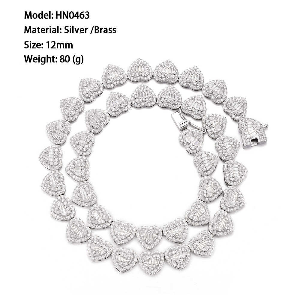 Necklace Tennis Chain moissanite chain Iced Out 925 Silver Hip Hop Jewelry 12mm Heart Shape CzTennis Necklace Chain