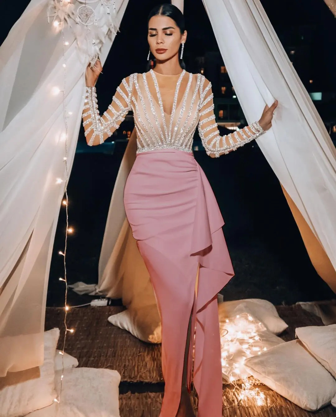 Arrival Women Wedding Dress Autumn and Winter Womens Long Sleeve Wrapped Hip Evening Party Dress 240329