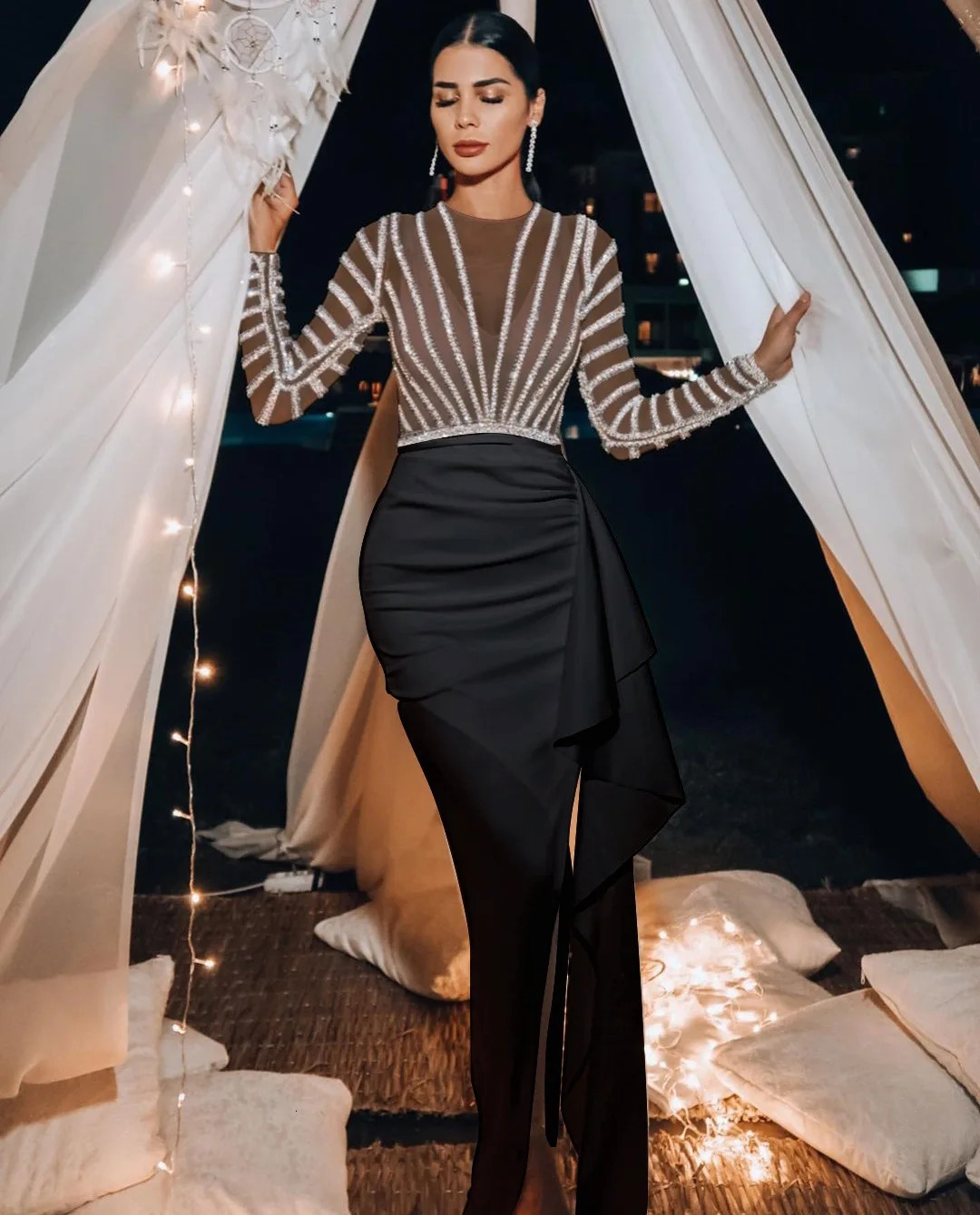 Arrival Women Wedding Dress Autumn and Winter Womens Long Sleeve Wrapped Hip Evening Party Dress 240329