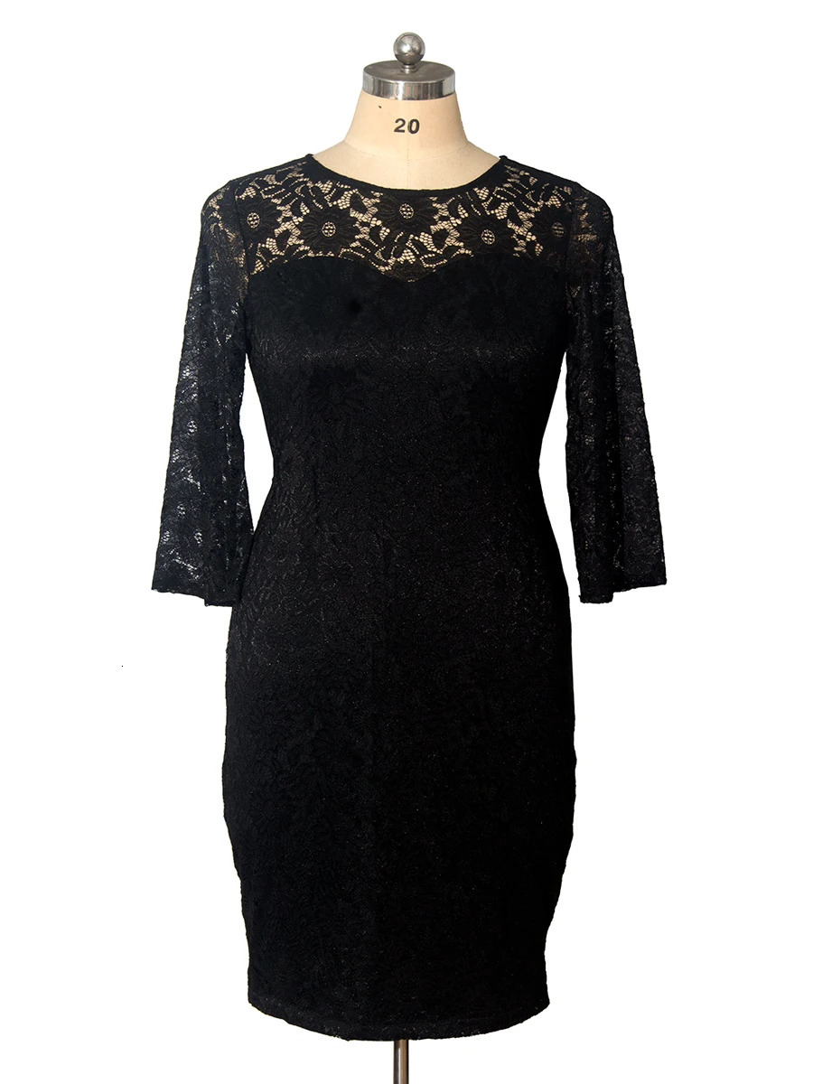 Plus Size Party Dresses for Wedding Guest Womens Spring Summer Long Sleeve Lace Floral See Through Elegant Bodycon Dress 240313