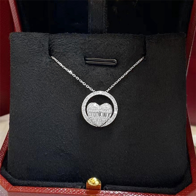 Ins Simple Fashion Heart Pendant Sparkling Luxury Jewelry 925 Sterling Silver Princess Cut White 5A Zircon CZ Diamond Multi Style Women Beach Clavicle