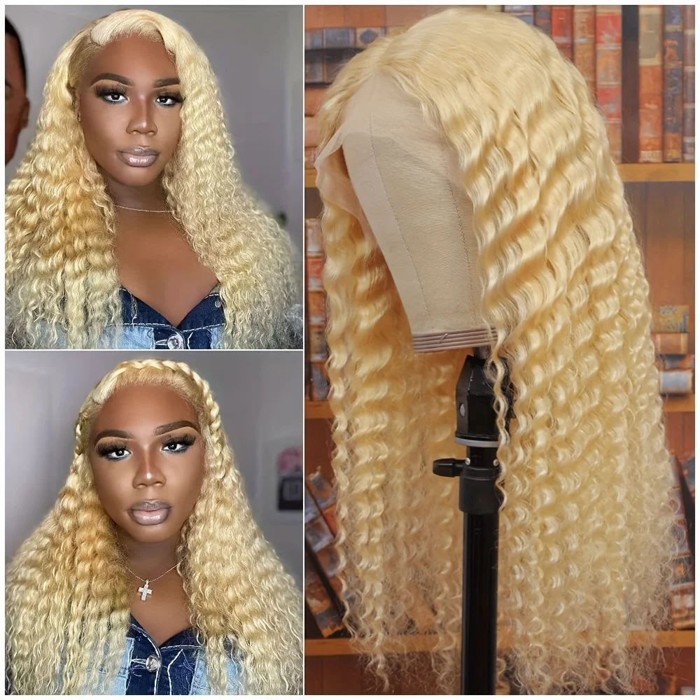 Free shipping Peruvian 613 Short Water Wave Bob 13x4 Lace Front Wigs Wet and Wavy Honey Blonde Silaton Human Hair Wig for Women Pre Plucked