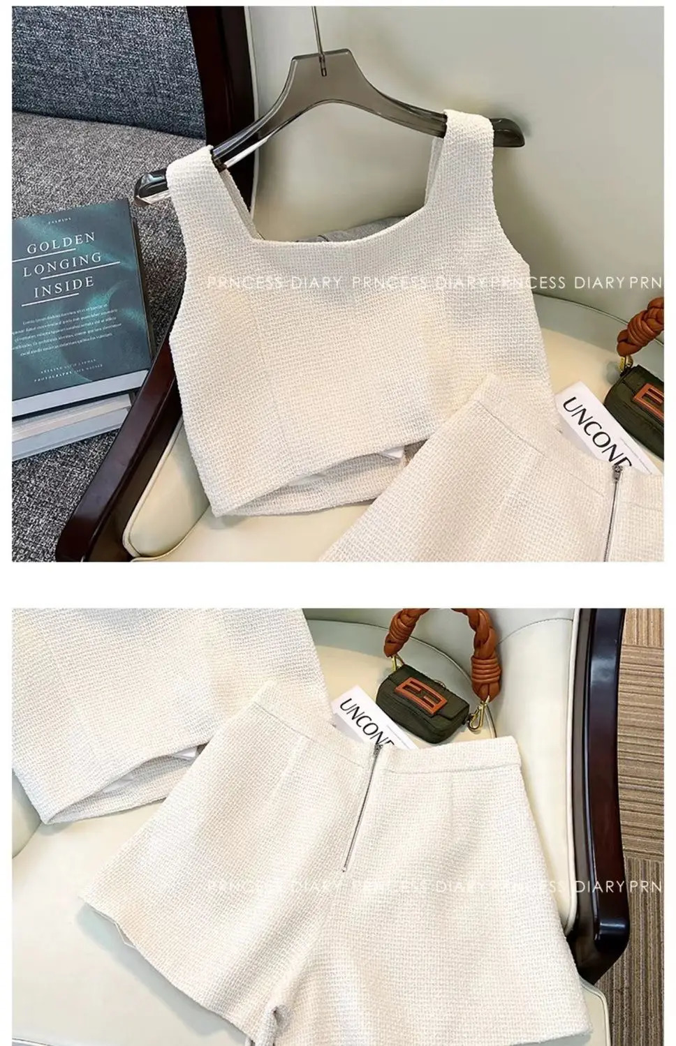 Women Fragrance Vintage Tracksuit Camisole Vest Crop Top And Pant Two Piece Set Summer Short Suit Matching Outfit 2023 Clothing 240228