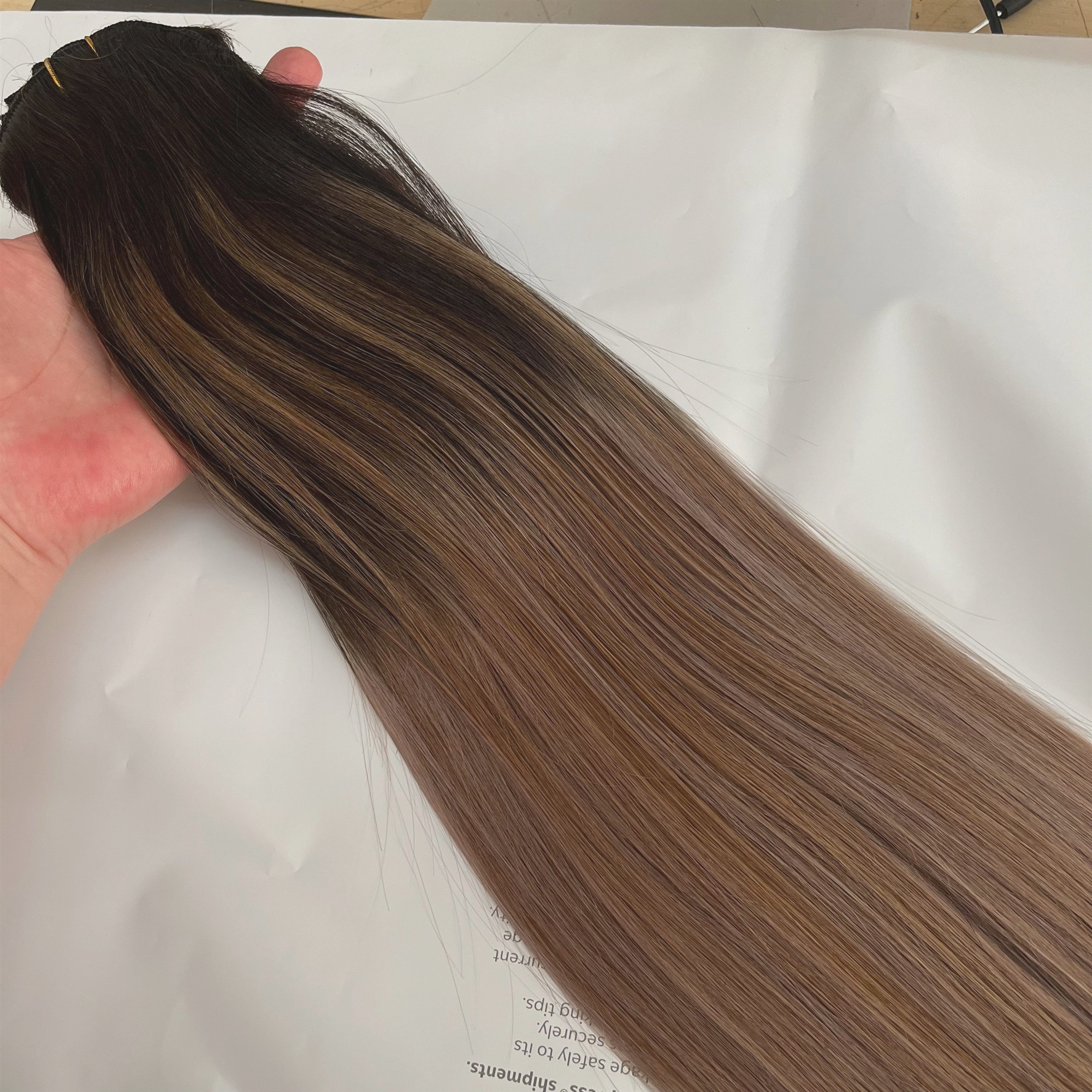 Ombre Clip in Hair Extensions 2/6/18 Balayage Slik Straight Virgin Brazilian Real Clip on Human Hair Extension 120g