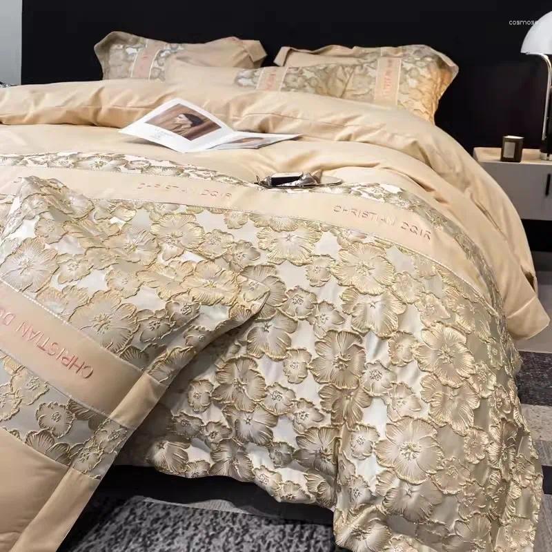 Bedding Sets Set 1200TC Egyptian Cotton Gold Royal Embroidery Duvet Cover Bed Sheets And Pillowcases Home Textiles
