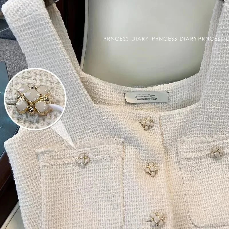 Women Fragrance Vintage Tracksuit Camisole Vest Crop Top And Pant Two Piece Set Summer Short Suit Matching Outfit 2023 Clothing 240228