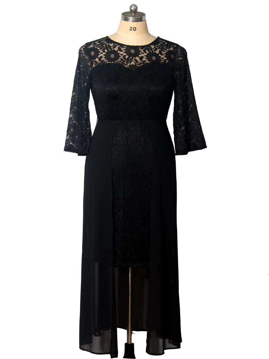 Plus Size Party Dresses for Wedding Guest Womens Spring Summer Long Sleeve Lace Floral See Through Elegant Bodycon Dress 240313