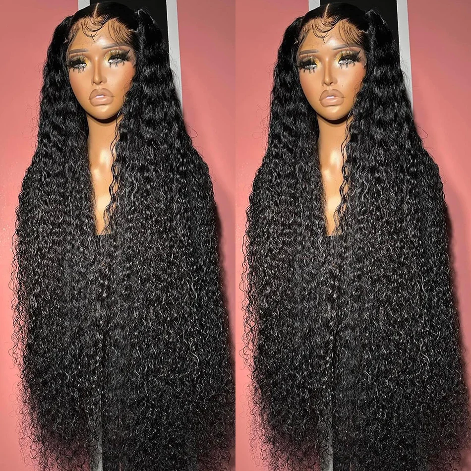 200density Full Brazilian Deep Wave Frontal Wig Transparent 13x4 Lace Front Human Hair Wigs for Women Pre Plucked Deep Curly Synthetic Closure Wigs
