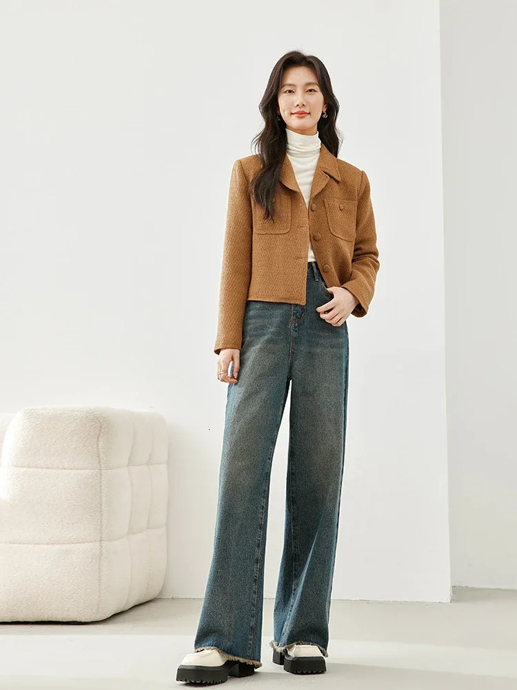 Vimly Elegant Cropped Tweed Quilted Jacket Women Winter Wool Blend Short Coat Lapel Notched Collar Outerwear M5266 240307