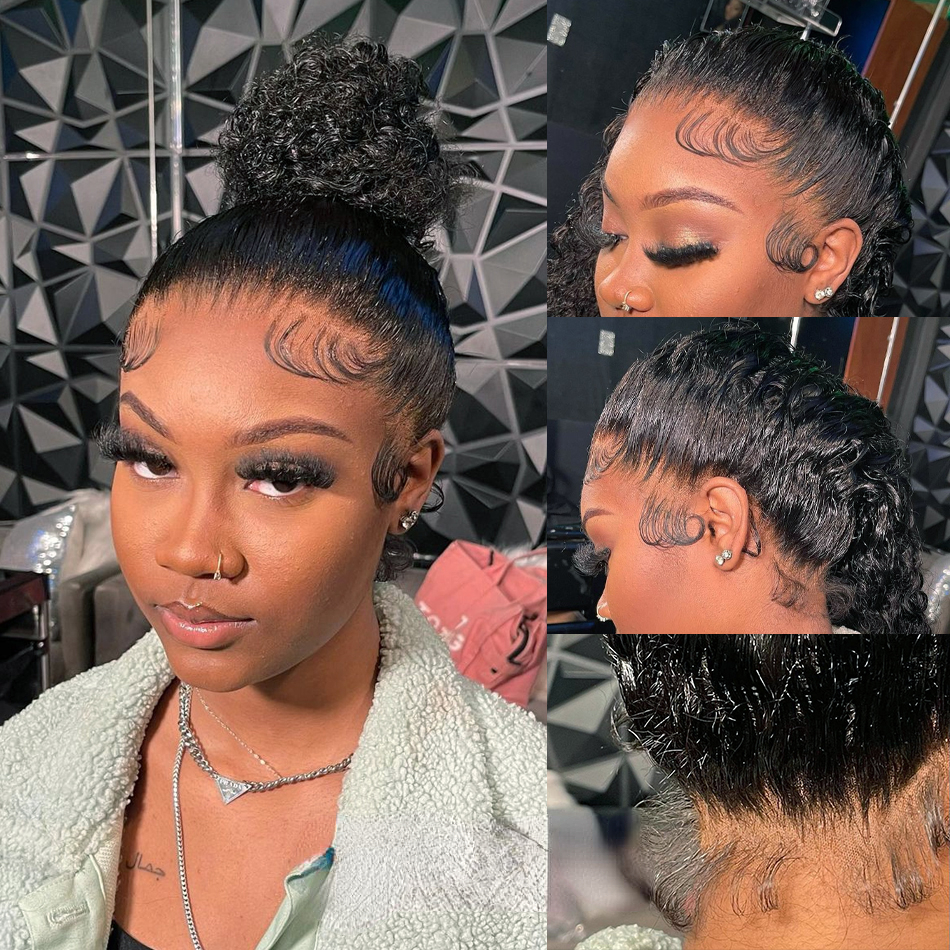 Free shipping 180density Glueless 13x4 Deep Wave Frontal 360 Hd Preplucked Bleached Knots Human Hair Wig Pre-Cut Curly Lace Closure for Women Ready To