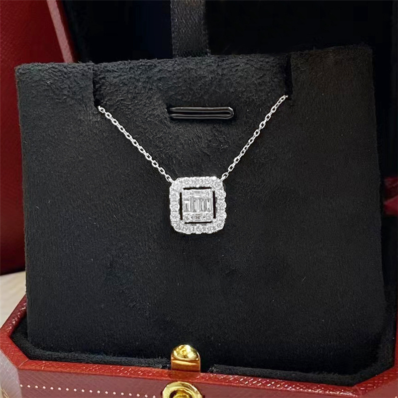 Ins Simple Fashion Heart Pendant Sparkling Luxury Jewelry 925 Sterling Silver Princess Cut White 5A Zircon CZ Diamond Multi Style Women Beach Clavicle