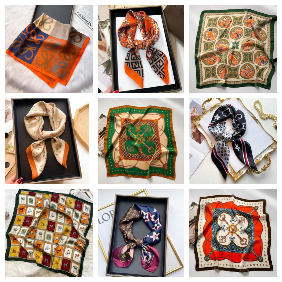 Classic 26style 70x70cm Designer Letters Print Floral Silk Scarf Headband for Women Fashion Long Handle Bag Scarves Paris Shoulder Tote Lage Ribbon Head Wraps