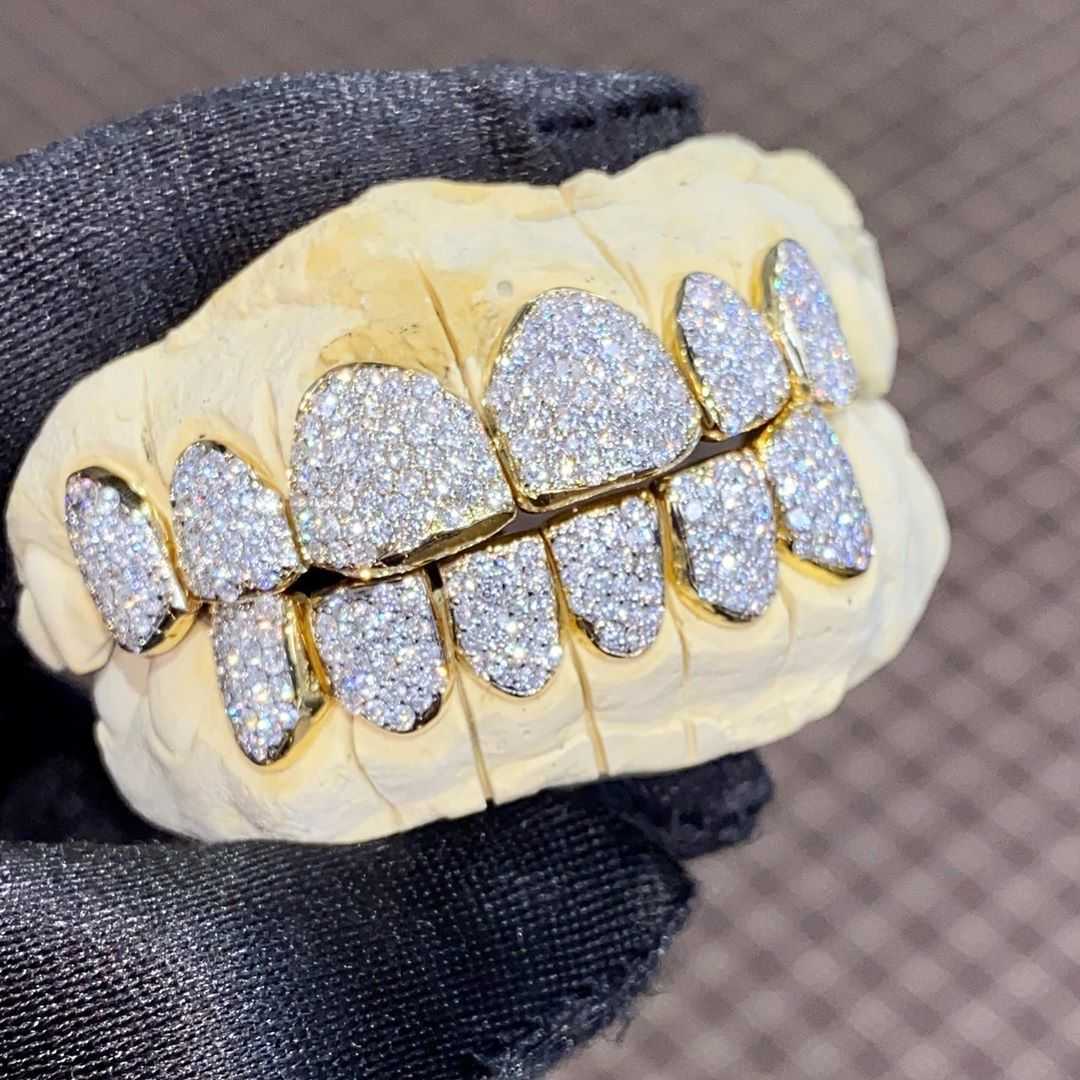 14k Diamond/Moissanite Dental Set Iced Out Hip Hop Bling Grills Teeth Grillz