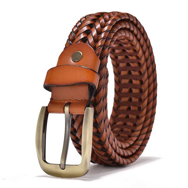 Belts Men Genuine Leather Braided Belts Webbing High Quality Braided Vintage Belt for Men Gold Pin Buckle Casual for Jeans Strap
