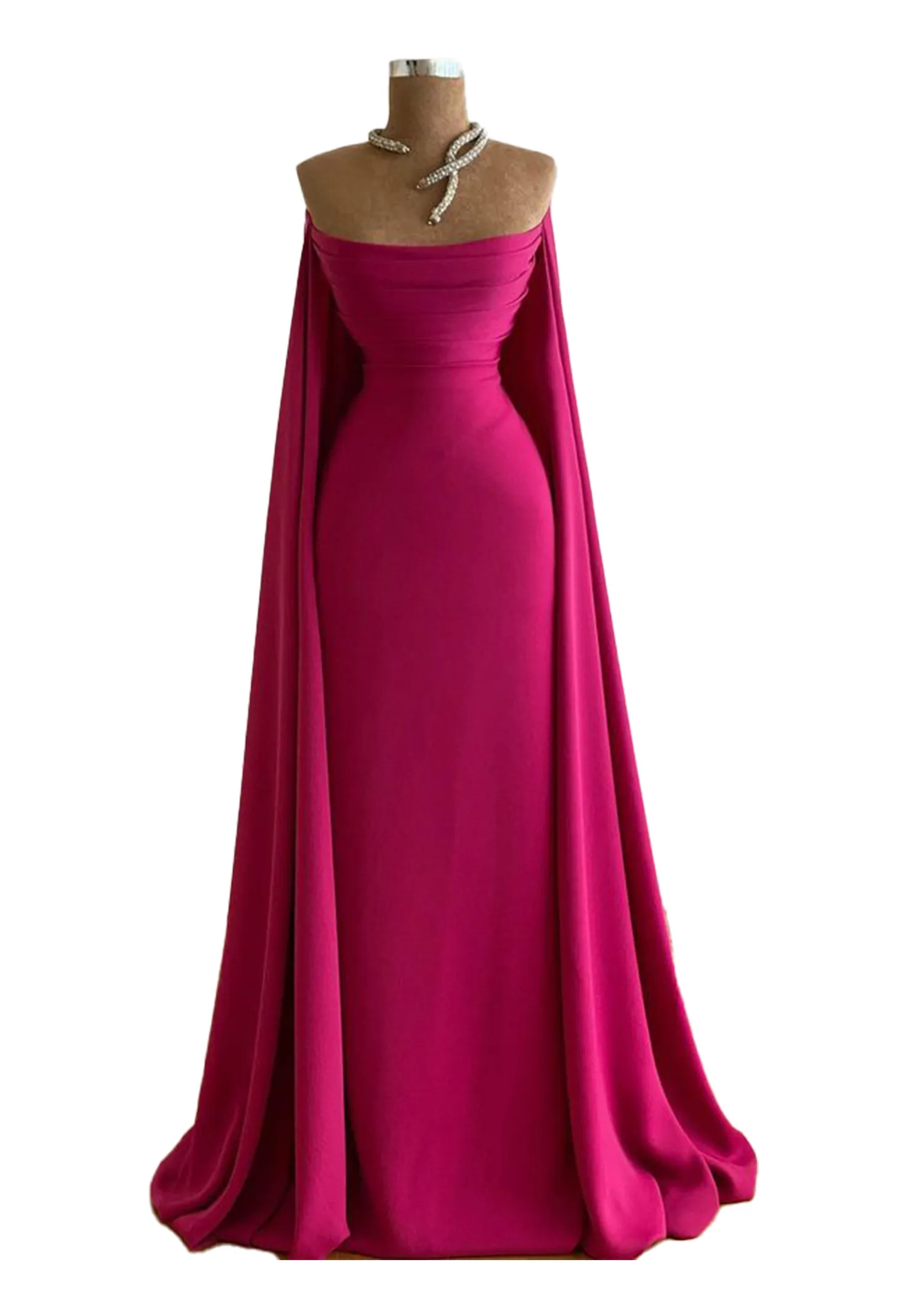 Elegant Fuschia Plus Size Mermaid Evening Dresses Long For Women Strapless Pleats Or Length Satin Pageant Brithday Party Gowns Formal Wear Custom Lz03