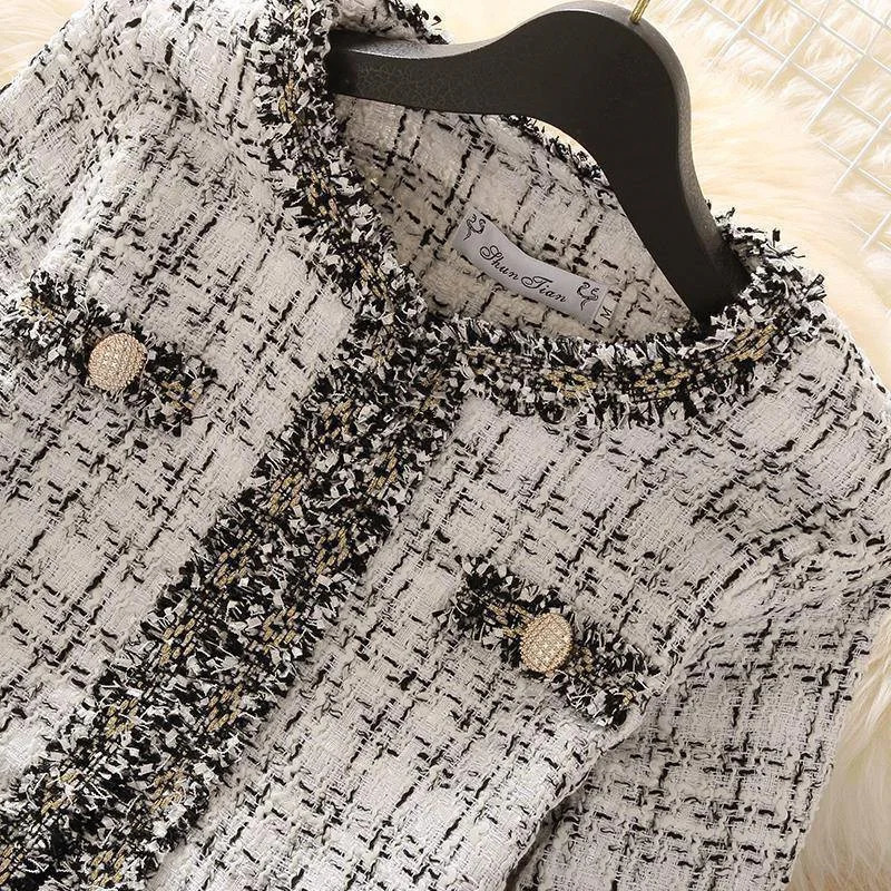 Autumn Women Tweed Jacket High quality Long Sleeve Small Chic Cardigan Female Korean Short Elegant Woolen Coat woman 240307