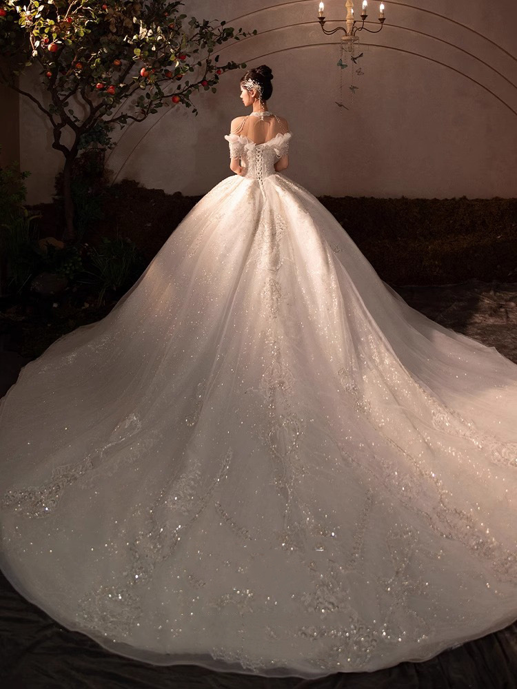 glaring crystals Sparkle lace Wedding Dresses Ball Gown off shoulder Plus Size Princess Bridal Gowns for Women Robe De Mariee Sweep Train Bride Dress 