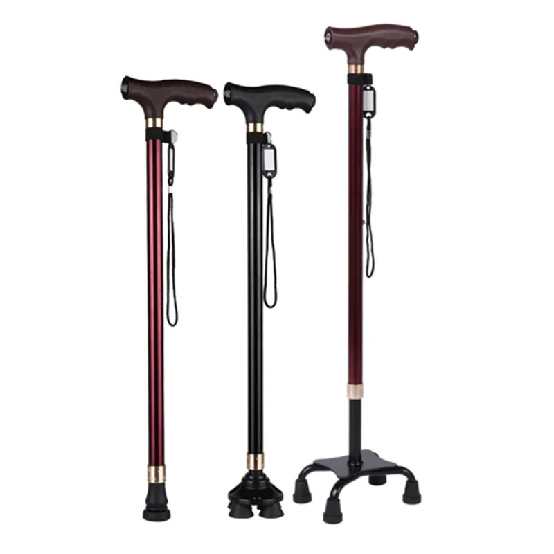 Nonslip Walking Sticks For The Elderly Retractable Aluminum Alloy Multifunctional Cane With Led Light Old Men Crutch 240306