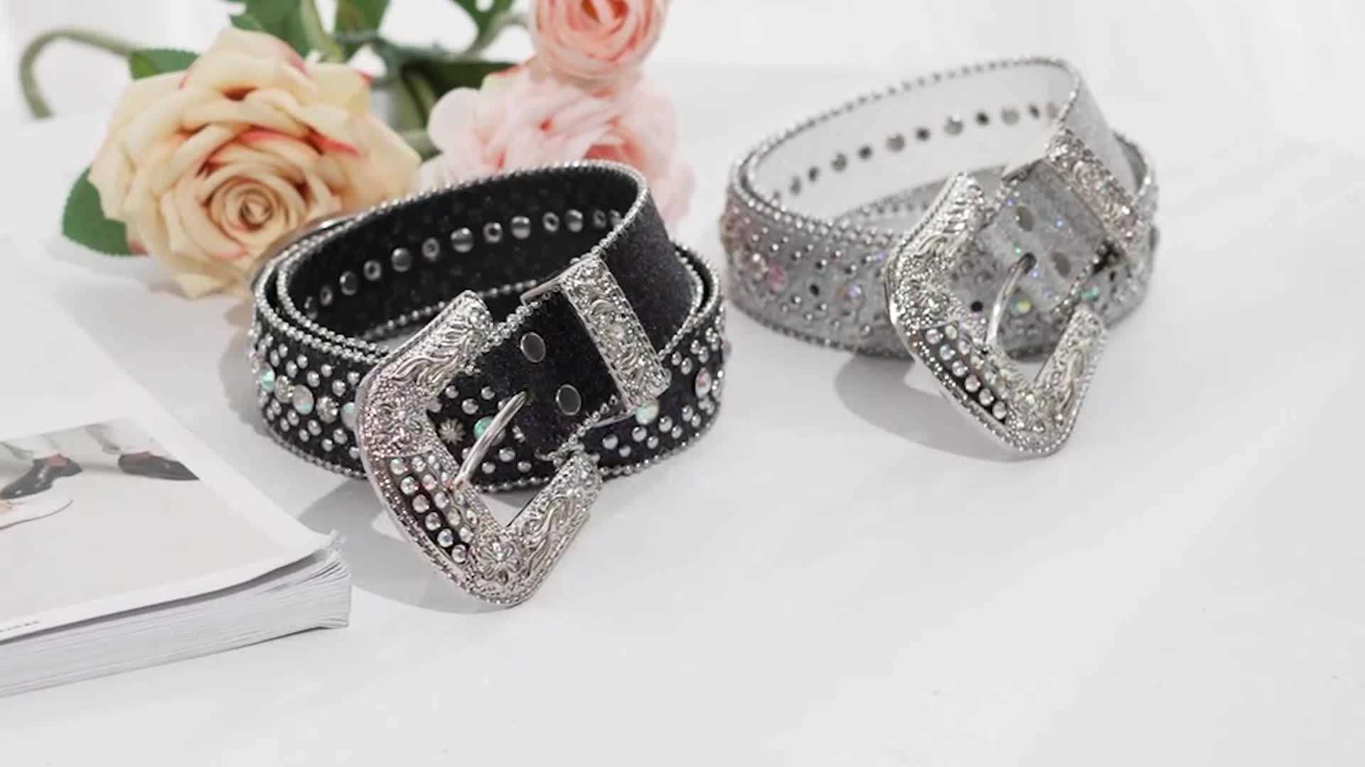 Belts Punk Rhinestone Belt Western Studded PU Leather Y2K Belt Vintage Bling Cowboy Cowgirl Waist Belt For Jeans Pants For Men Women Slivery