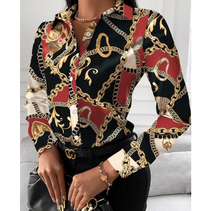 Designer Women Lapel Neck Shirt New Spring Baroque Printed Blouse Floral Blouses Fashion Shirts Tops Long Sleeved Sweatshirts free shipping