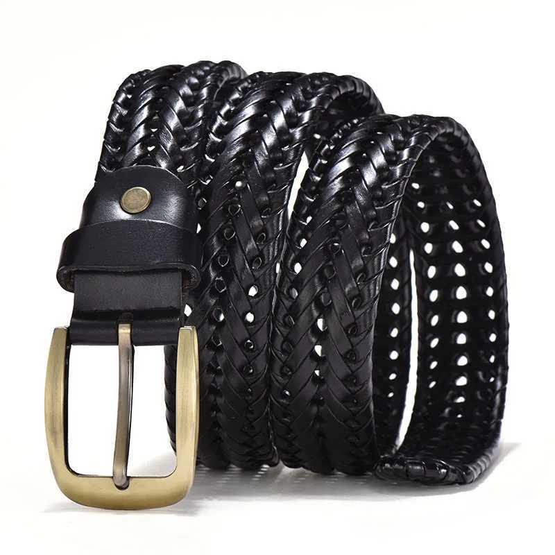 Belts Men Genuine Leather Braided Belts Webbing High Quality Braided Vintage Belt for Men Gold Pin Buckle Casual for Jeans Strap